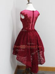 Custom Made Scoop Cap Sleeves Zipper Damas Dress Wine Red Lace