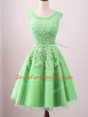 Classical Lace Dama Dress for Quinceanera Green Lace Up Sleeveless Knee Length
