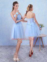 Blue Dama Dress for Quinceanera Prom and Party with Ruching Scoop Sleeveless Lace Up