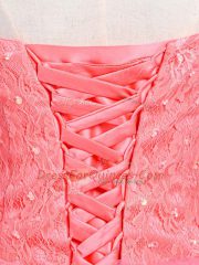 Attractive Watermelon Red Tulle Lace Up Prom Evening Gown Sleeveless Mini Length Lace and Appliques