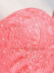 Attractive Watermelon Red Tulle Lace Up Prom Evening Gown Sleeveless Mini Length Lace and Appliques