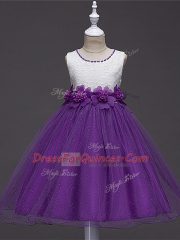 Ball Gowns Little Girls Pageant Gowns Purple Scoop Tulle Sleeveless Knee Length Zipper