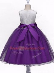 Ball Gowns Little Girls Pageant Gowns Purple Scoop Tulle Sleeveless Knee Length Zipper
