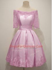 Colorful Taffeta Half Sleeves Knee Length Court Dresses for Sweet 16 and Lace