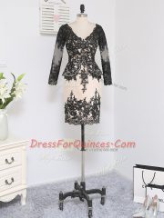 Charming Black V-neck Zipper Lace and Appliques Evening Dress Long Sleeves