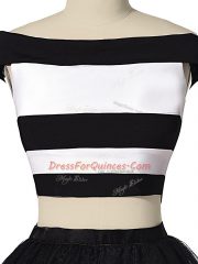Sleeveless Mini Length Ruching Zipper Prom Gown with White And Black