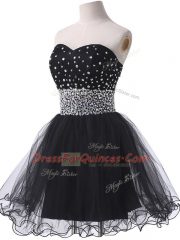 Top Selling Black Lace Up Sweetheart Beading Prom Gown Tulle Sleeveless