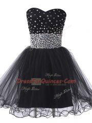 Top Selling Black Lace Up Sweetheart Beading Prom Gown Tulle Sleeveless