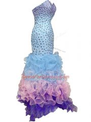Sweetheart Sleeveless Organza Evening Dress Beading and Ruffles Lace Up