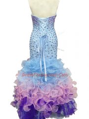 Sweetheart Sleeveless Organza Evening Dress Beading and Ruffles Lace Up