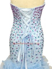 Sweetheart Sleeveless Organza Evening Dress Beading and Ruffles Lace Up