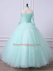 Noble Apple Green Off The Shoulder Lace Up Beading Vestidos de Quinceanera 3 4 Length Sleeve