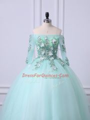 Noble Apple Green Off The Shoulder Lace Up Beading Vestidos de Quinceanera 3 4 Length Sleeve