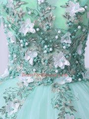 Noble Apple Green Off The Shoulder Lace Up Beading Vestidos de Quinceanera 3 4 Length Sleeve