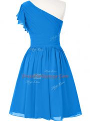 One Shoulder Sleeveless Chiffon Evening Dress Ruching Side Zipper