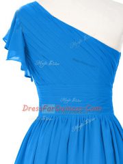 One Shoulder Sleeveless Chiffon Evening Dress Ruching Side Zipper