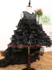 V-neck Sleeveless Organza Little Girls Pageant Dress Wholesale Beading and Ruffles and Bowknot Zipper