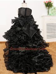 V-neck Sleeveless Organza Little Girls Pageant Dress Wholesale Beading and Ruffles and Bowknot Zipper