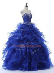 Royal Blue Sleeveless Organza Lace Up Quinceanera Dress for Military Ball and Sweet 16 and Quinceanera