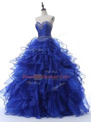 Royal Blue Sleeveless Organza Lace Up Quinceanera Dress for Military Ball and Sweet 16 and Quinceanera