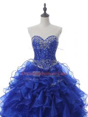 Royal Blue Sleeveless Organza Lace Up Quinceanera Dress for Military Ball and Sweet 16 and Quinceanera