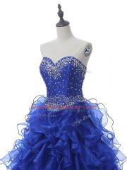 Royal Blue Sleeveless Organza Lace Up Quinceanera Dress for Military Ball and Sweet 16 and Quinceanera