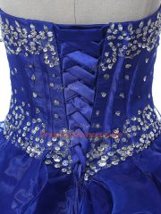 Royal Blue Sleeveless Organza Lace Up Quinceanera Dress for Military Ball and Sweet 16 and Quinceanera