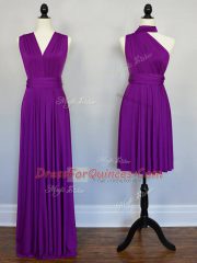 On Sale Purple Empire Halter Top Sleeveless Chiffon Floor Length Lace Up Beading and Ruching Dama Dress