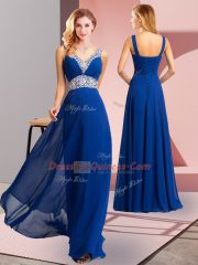 Superior Royal Blue Chiffon Lace Up Prom Party Dress Sleeveless Beading
