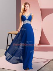 Superior Royal Blue Chiffon Lace Up Prom Party Dress Sleeveless Beading