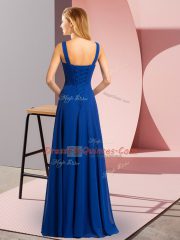 Superior Royal Blue Chiffon Lace Up Prom Party Dress Sleeveless Beading