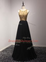 New Style Tulle Sleeveless Floor Length Dress for Prom and Beading and Lace and Appliques