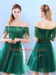 Customized Off The Shoulder Cap Sleeves Tulle Dama Dress Lace Lace Up