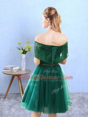 Customized Off The Shoulder Cap Sleeves Tulle Dama Dress Lace Lace Up