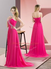 Eye-catching Floor Length Hot Pink Homecoming Dress Sweetheart Sleeveless Lace Up