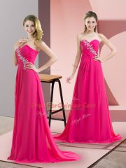 Eye-catching Floor Length Hot Pink Homecoming Dress Sweetheart Sleeveless Lace Up