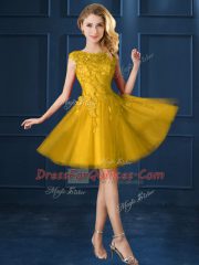 Comfortable Knee Length Lace Up Quinceanera Court of Honor Dress Gold for Prom and Party with Lace and Appliques
