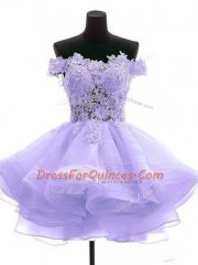 Custom Design Lavender Zipper Prom Evening Gown Lace and Appliques Sleeveless Mini Length