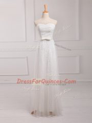 Affordable White Tulle and Lace Lace Up Quinceanera Court Dresses Sleeveless Floor Length Belt