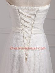 Affordable White Tulle and Lace Lace Up Quinceanera Court Dresses Sleeveless Floor Length Belt