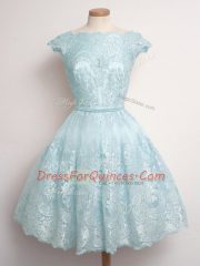 Cap Sleeves Lace Lace Up Dama Dress for Quinceanera