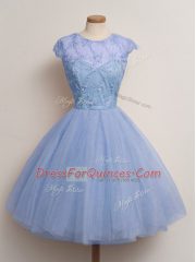 Cap Sleeves Lace Up Knee Length Lace Quinceanera Court of Honor Dress