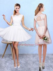 White Sleeveless Chiffon Lace Up Court Dresses for Sweet 16 for Beach and Wedding Party