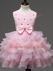 Scoop Sleeveless Organza Little Girls Pageant Dress Lace and Ruffled Layers and Bowknot Zipper