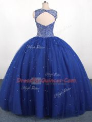 Royal Blue Tulle Zipper Scoop Sleeveless Floor Length Sweet 16 Dress Beading