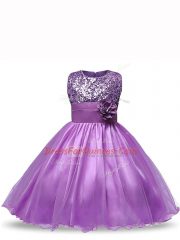Discount Purple Ball Gowns Sequins and Hand Made Flower Little Girls Pageant Dress Wholesale Zipper Organza Sleeveless Knee Length
