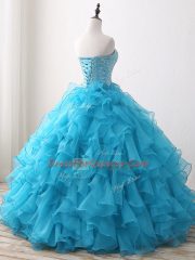 Baby Blue Sleeveless Beading and Ruffles Floor Length Quinceanera Gowns