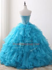 Baby Blue Sleeveless Beading and Ruffles Floor Length Quinceanera Gowns