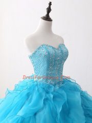 Baby Blue Sleeveless Beading and Ruffles Floor Length Quinceanera Gowns