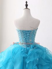 Baby Blue Sleeveless Beading and Ruffles Floor Length Quinceanera Gowns